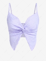 ZAFUL Haut Texturé Tordu en Avant en Couleur Unie à Bretelle L Violet clair