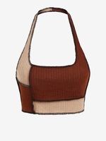 ZAFUL Haut Tricoté en Blocs de Couleurs à Col Halter L Café profond