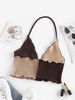 ZAFUL Haut Tricoté en Blocs de Couleurs Cousu à Col Halter Xl Café