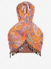 ZAFUL Haut Tube Sexy Croisé Ethnique Fleuri Imprimé à Frange à Col Halter S Orange