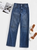 ZAFUL Jean à Taille Haute Style Déchiré à la Genou S Bleu profond