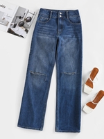 ZAFUL Jean à Taille Haute Style Déchiré à la Genou S Bleu profond