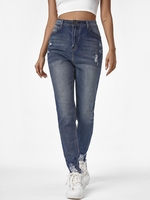 ZAFUL Jean Moulant Déchiré à Ourlet Effrangé Xl Bleu profond