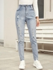 ZAFUL Jean Moulant Délavé Déchiré à Taille Moyenne Xl Bleu clair