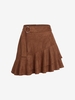 ZAFUL Jupe Asymétrique Ceinturée à Volants en Faux Daim L Café profond
