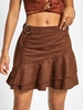 ZAFUL Jupe Asymétrique Ceinturée à Volants en Faux Daim S Café profond
