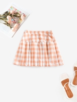 ZAFUL Jupe Evasée Plissée à Carreaux S Orange clair