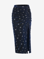 ZAFUL Jupe Fendue Métallisée Etoile en Velours S Bleu profond
