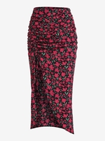 ZAFUL Jupe Mi-Longue à Fente Haute Fleurie Plissée S Noir