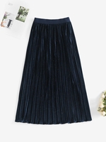 ZAFUL Jupe Mi-Longue Brillante Plissée Métallique S Bleu profond