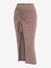 ZAFUL Jupe Mi-Longue Chinée Fendue en Tricot M Café profond
