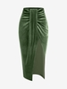 ZAFUL Jupe Mi-Longue Drapée à Fente Haute en Velours L Vert clair