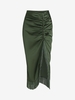 ZAFUL Jupe Mi-Longue Fendue à Frange en Satin à Volants S Vert profond