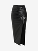 ZAFUL Jupe Mi-Longue Fendue en Avant en Cuir PU à Volants S Noir