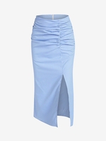 ZAFUL Jupe Mi-Longue Fendue en Vichy à Volants M Bleu clair