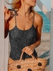 ZAFUL Maillot de Bain à Bretelle à Pois avec Bande de Cheveux S Noir