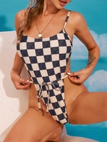 ZAFUL Maillot de Bain à Carreaux à Coupe Haute Une-Pièce M Noir