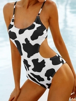 ZAFUL Maillot de Bain à Imprimé Vache Découpé Côtelé Une-Pièce S Noir