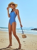 ZAFUL Maillot de Bain à Rayure Fine Une-Pièce à Lacets M Bleu océan