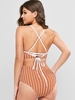 ZAFUL Maillot de Bain à Rayure Fine Une-Pièce à Lacets Xl Rouille