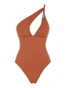 ZAFUL Maillot de Bain Asymétrique Côtelé Découpé à Une Epaule Une-Pièce L Café