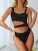 ZAFUL Maillot de Bain Asymétrique Côtelé Découpé Une-Pièce M Noir