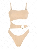 ZAFUL Maillot de Bain Asymétrique Découpé Côtelé Anneau en O Une-Pièce L Café lumière