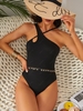 ZAFUL Maillot de Bain Asymétrique Gainant Texturé à Une Epaule Une-Pièce M Noir