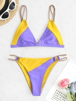 ZAFUL Maillot de Bain Bikini à Double Bretelle Tressée en Deux Couleurs S Pourpre