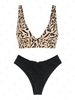 ZAFUL Maillot de Bain Bikini à Imprimé Abstrait Découpé Noué S Noir