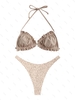 ZAFUL Maillot de Bain Bikini à Imprimé Animal à Volants à Col Halter Taille unique Café lumière