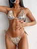 ZAFUL Maillot de Bain Bikini à Imprimé Animal en Pagne Côtelé à Col Halter M Café lumière
