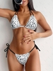 ZAFUL Maillot de Bain Bikini à Imprimé Animal en Pagne Côtelé à Col Halter S Blanc