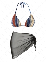 ZAFUL Maillot de Bain Bikini à Imprimé Cachemire Plongeant à Cordon Trois Pièces M