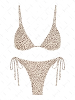 ZAFUL Maillot de Bain Bikini à Imprimé Dalmatien à Cordon S Café lumière
