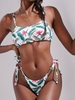 ZAFUL Maillot de Bain Bikini à Imprimé Feuille Noué à Coupe Haute S Vert clair