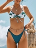 ZAFUL Maillot de Bain Bikini à Imprimé Feuille Noué à Côté à Coupe Haute S Vert profond
