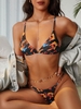 ZAFUL Maillot de Bain Bikini à Imprimé Flamme à Coupe Haute à Cordon M Noir