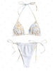 ZAFUL Maillot de Bain Bikini à Imprimé Fleur à Côté à Cordon S Blanc