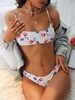 ZAFUL Maillot de Bain Bikini à Imprimé Fleur Anneau en O L Blanc