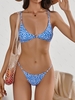 ZAFUL Maillot de Bain Bikini à Imprimé Fleuri à Cordon S Bleu clair