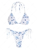 ZAFUL Maillot de Bain Bikini à Imprimé Fleuri à Volants à Cordon L Blanc