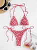 ZAFUL Maillot de Bain Bikini à Imprimé Fleuri à Volants à Cordon L Rouge