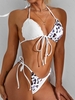 ZAFUL Maillot de Bain Bikini à Imprimé Léopard à Cordon M Blanc