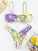 ZAFUL Maillot de Bain Bikini à Imprimé Léopard Fleuri à Jambe Haute à Cordon L Violet clair