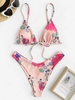 ZAFUL Maillot de Bain Bikini à Imprimé Pieuvre et Glace à Coupe Haute L Rose clair