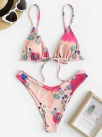 ZAFUL Maillot de Bain Bikini à Imprimé Pieuvre et Glace à Coupe Haute M Rose clair