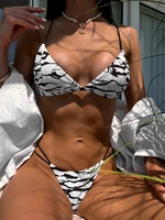 ZAFUL Maillot de Bain Bikini à Imprimé Zèbre à Bretelle M Blanc