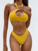 ZAFUL Maillot de Bain Bikini à Jambe Haute à Col Halter avec Trou de Serrure S Jaune