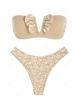 ZAFUL Maillot de Bain Bikini Animal Côtelé à Armature en V à Volants L Café lumière